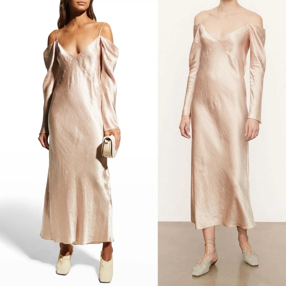 Vince Draped-Sleeve Cold-Shoulder Slip Dress